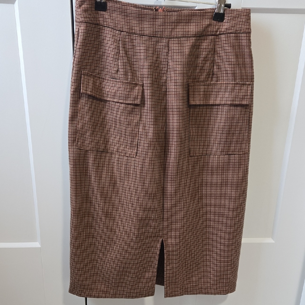 Oxford Brown Checkered Pencil Skirt - Womens 6